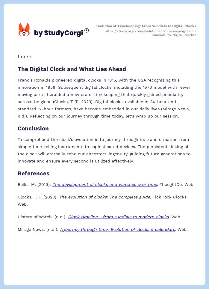 Evolution of Timekeeping: From Sundials to Digital Clocks. Page 2