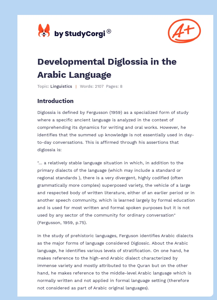 Developmental Diglossia in the Arabic Language. Page 1