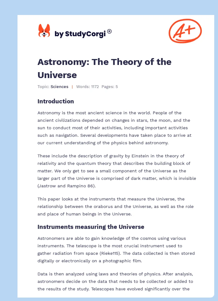 Astronomy: The Theory of the Universe. Page 1