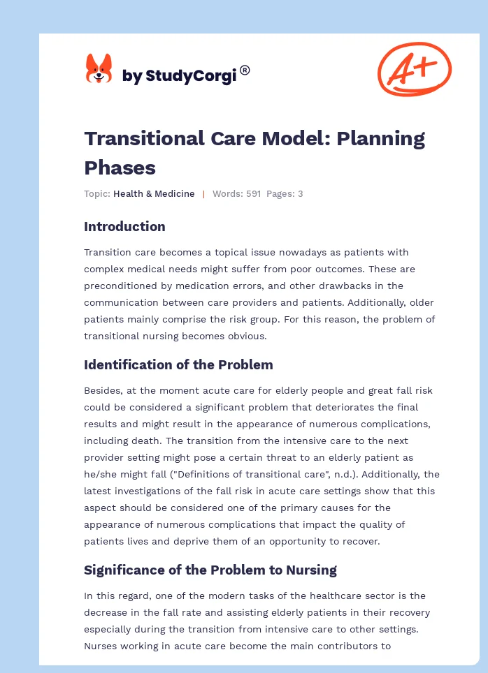 Transitional Care Model: Planning Phases. Page 1