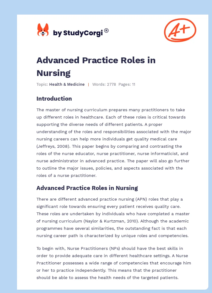 Advanced Practice Roles in Nursing. Page 1