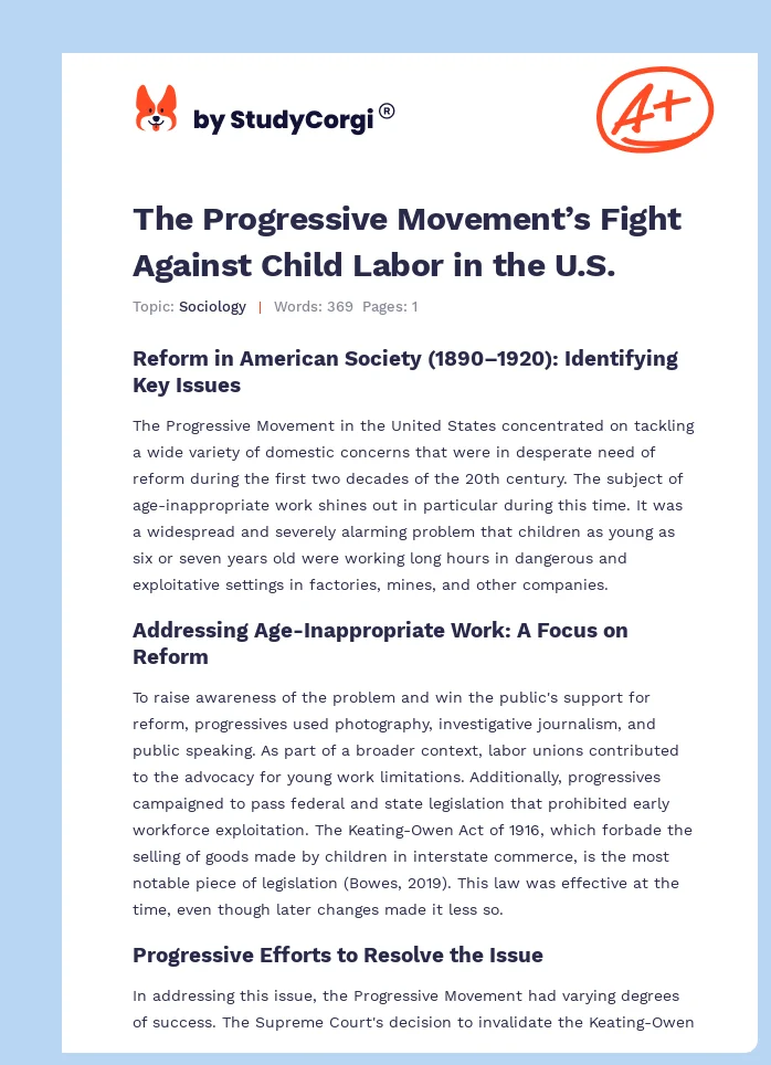 The Progressive Movement’s Fight Against Child Labor in the U.S.. Page 1