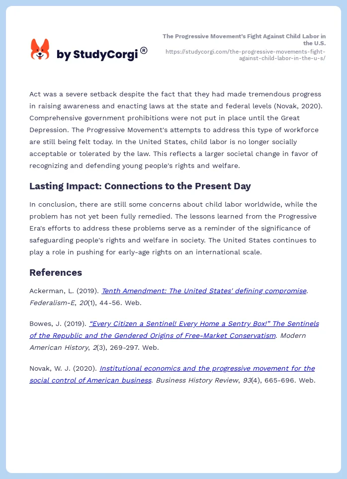 The Progressive Movement’s Fight Against Child Labor in the U.S.. Page 2