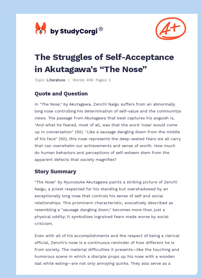 The Struggles of Self-Acceptance in Akutagawa’s “The Nose”. Page 1