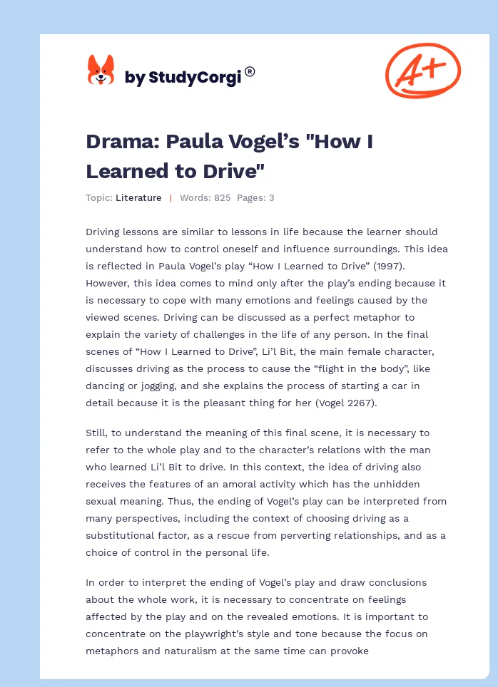 Drama: Paula Vogel’s "How I Learned to Drive". Page 1