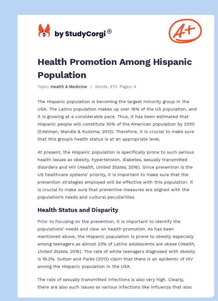 Health Promotion Among Hispanic Population. Page 1