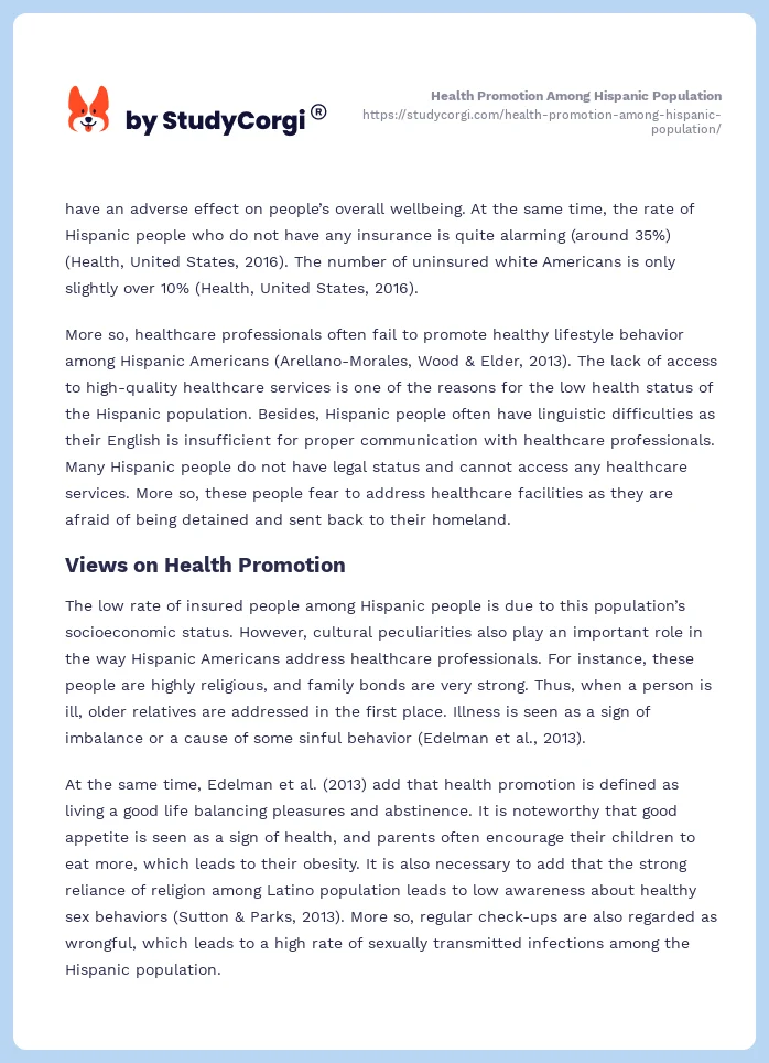 Health Promotion Among Hispanic Population. Page 2