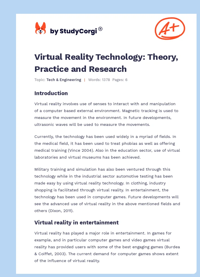 Virtual Reality Technology: Theory, Practice and Research. Page 1