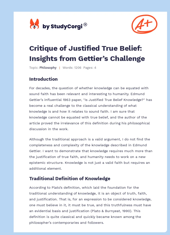Critique of Justified True Belief: Insights from Gettier’s Challenge. Page 1
