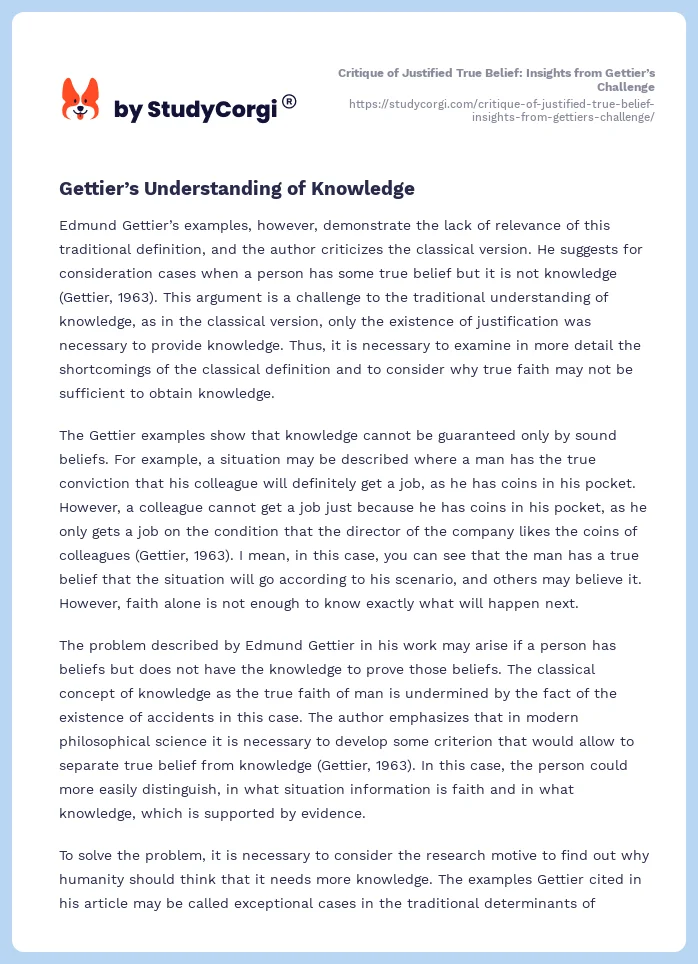 Critique of Justified True Belief: Insights from Gettier’s Challenge. Page 2