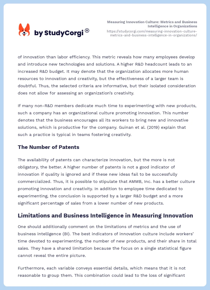Measuring Innovation Culture: Metrics and Business Intelligence in Organizations. Page 2