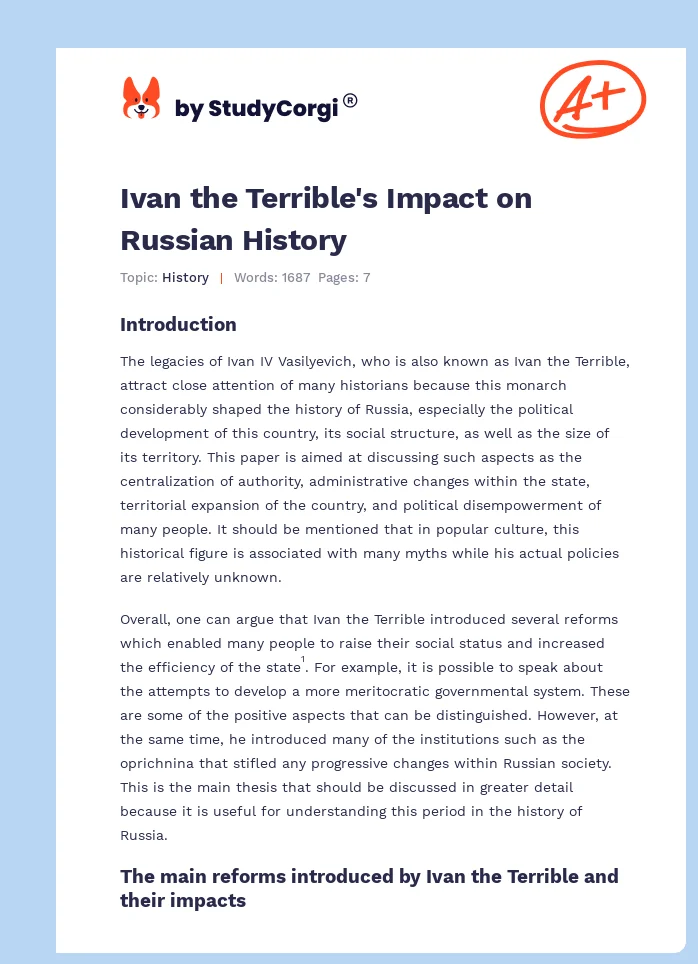 Ivan the Terrible's Impact on Russian History. Page 1