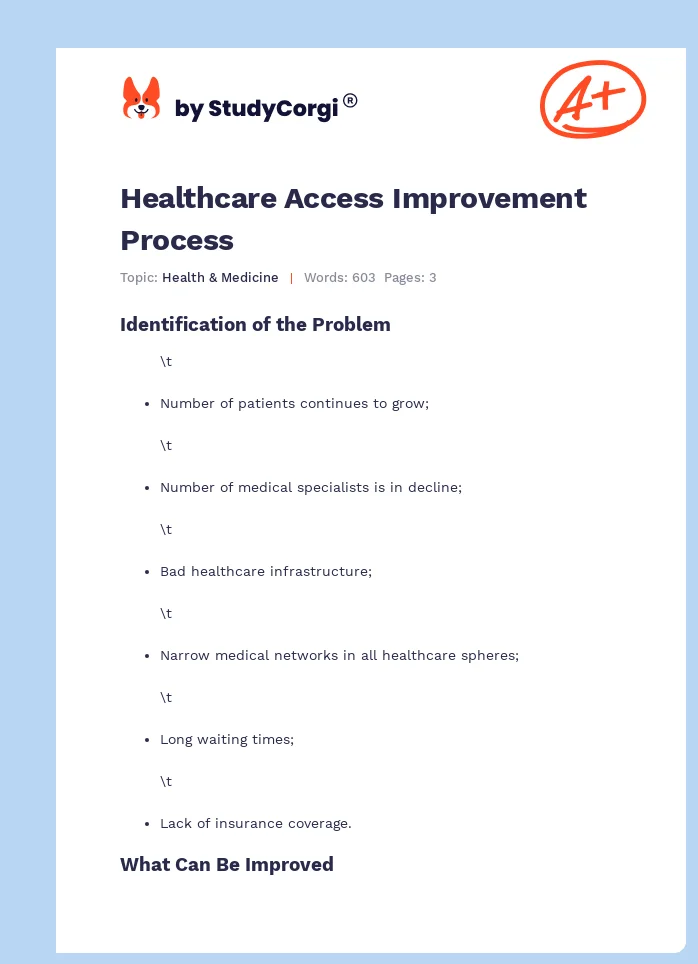Healthcare Access Improvement Process. Page 1