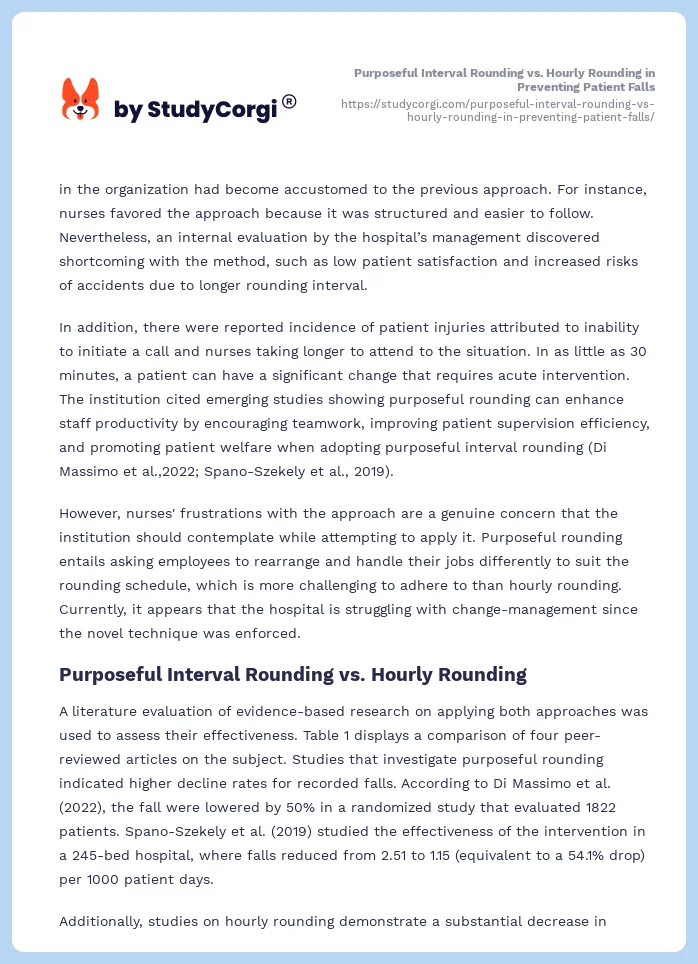 Purposeful Interval Rounding vs. Hourly Rounding in Preventing Patient Falls. Page 2