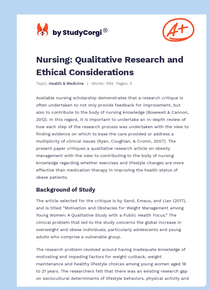 Nursing: Qualitative Research and Ethical Considerations. Page 1