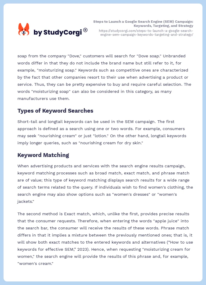 Steps to Launch a Google Search Engine (SEM) Campaign: Keywords, Targeting, and Strategy. Page 2