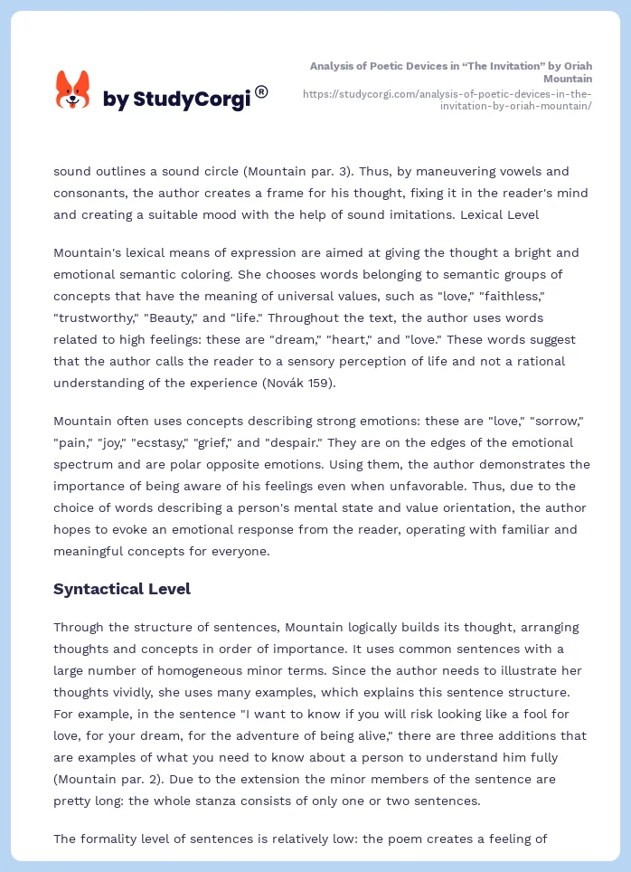 Analysis of Poetic Devices in “The Invitation” by Oriah Mountain. Page 2