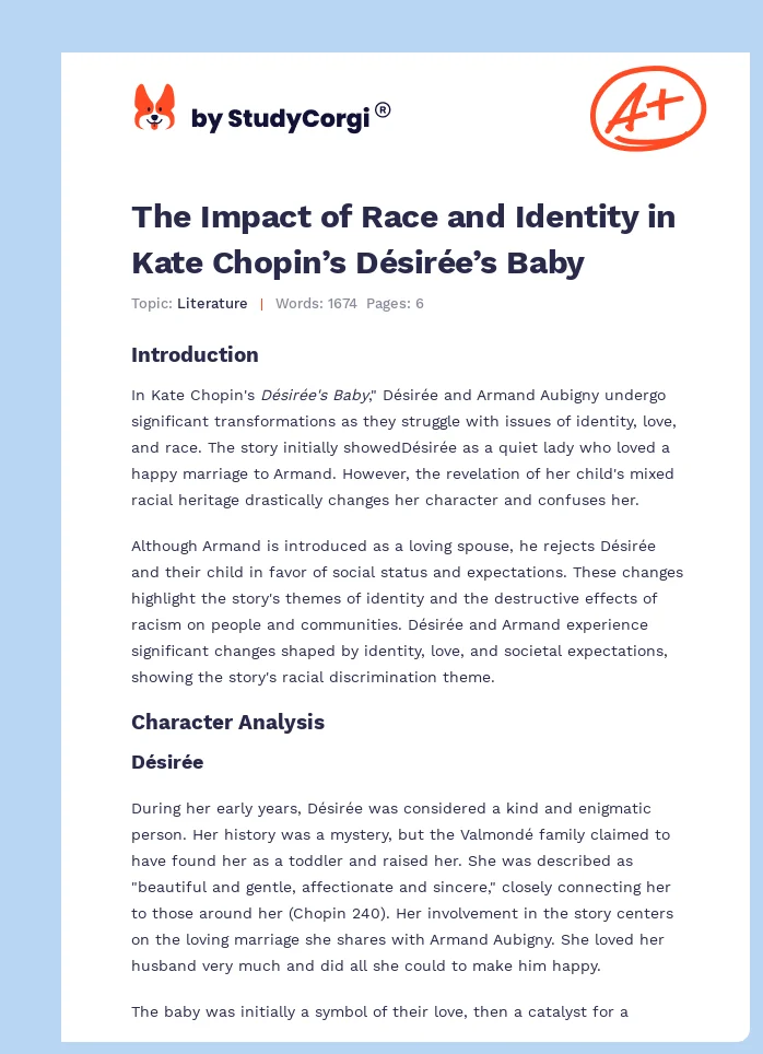 The Impact of Race and Identity in Kate Chopin’s Désirée’s Baby. Page 1