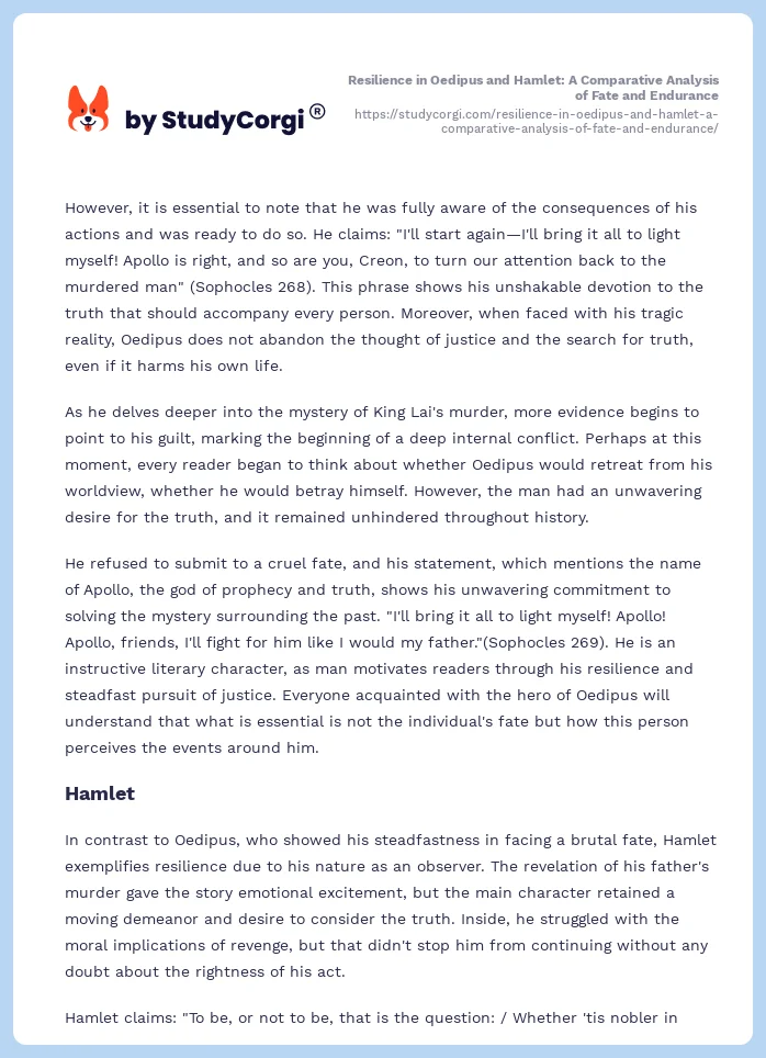 Resilience in Oedipus and Hamlet: A Comparative Analysis of Fate and Endurance. Page 2