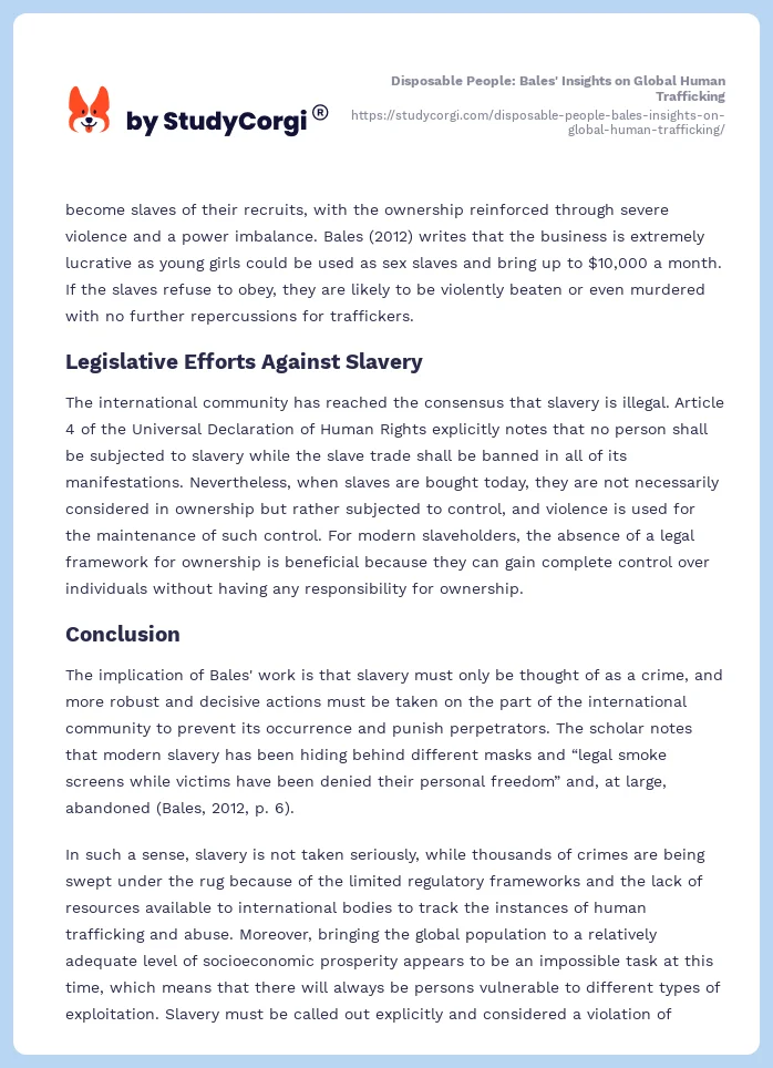Disposable People: Bales' Insights on Global Human Trafficking. Page 2