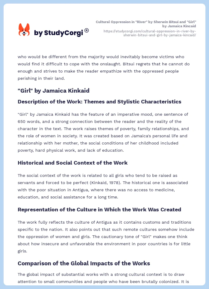 Cultural Oppression in "River" by Sherwin Bitsui and "Girl" by Jamaica Kincaid. Page 2