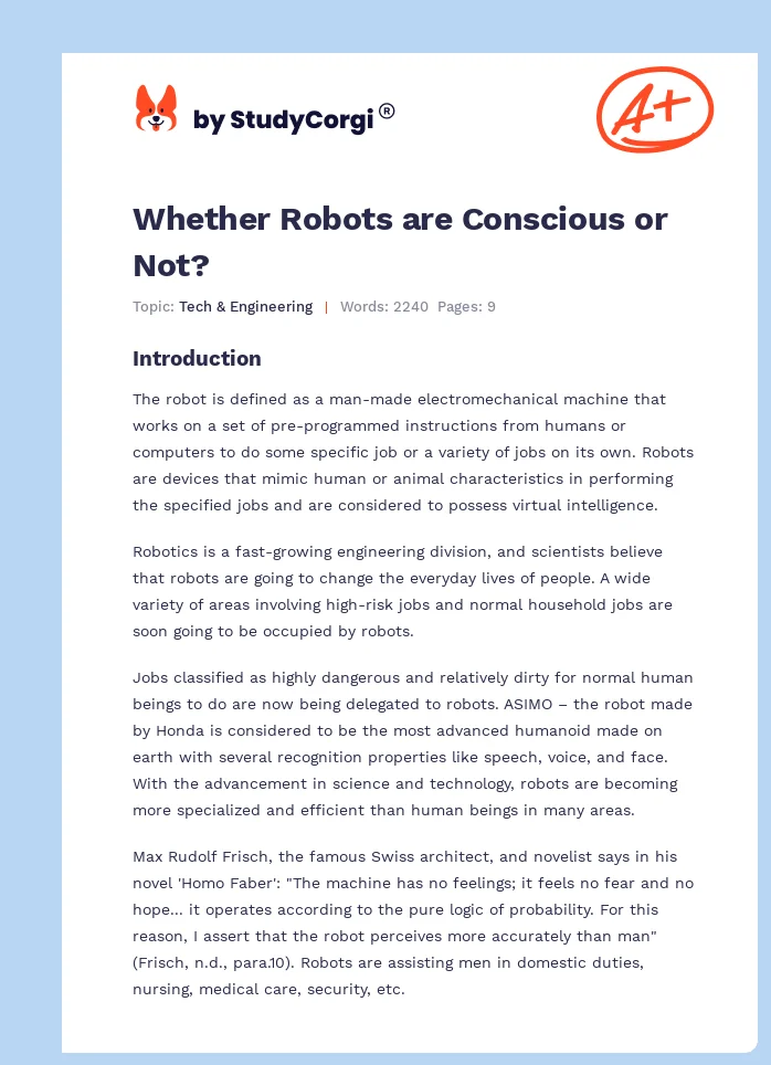 Whether Robots are Conscious or Not?. Page 1