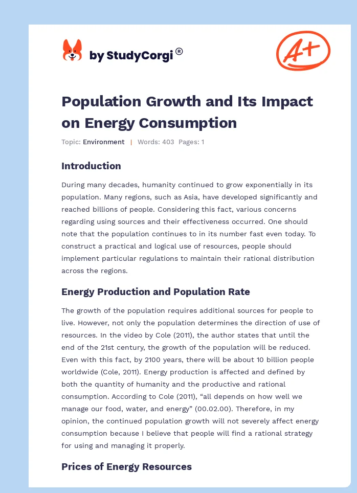 Population Growth and Its Impact on Energy Consumption. Page 1