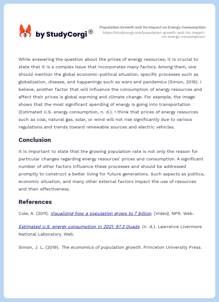 Population Growth and Its Impact on Energy Consumption. Page 2