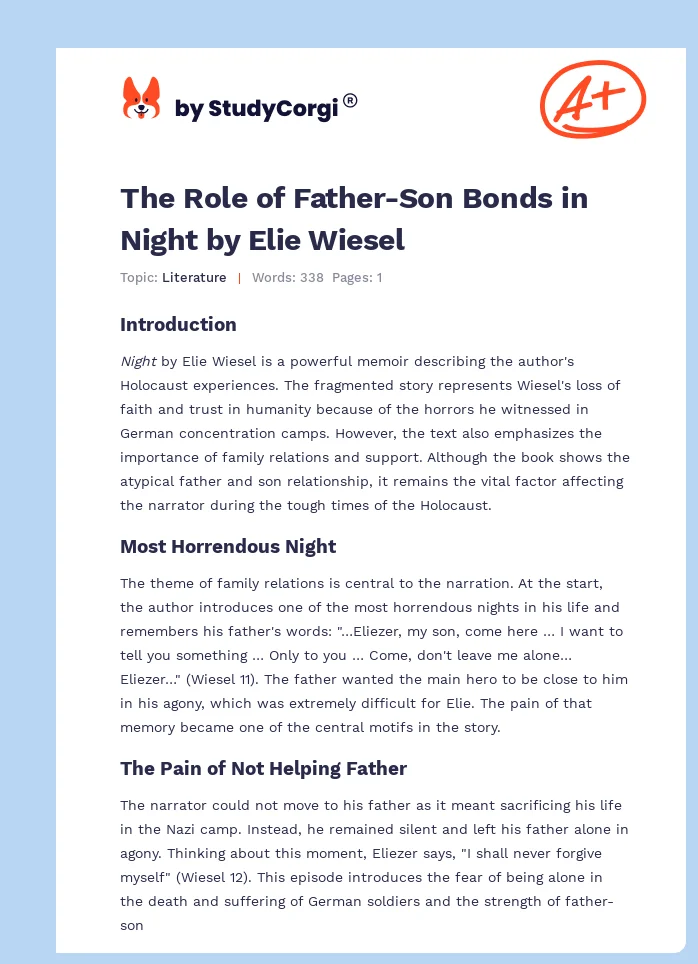 The Role of Father-Son Bonds in Night by Elie Wiesel. Page 1