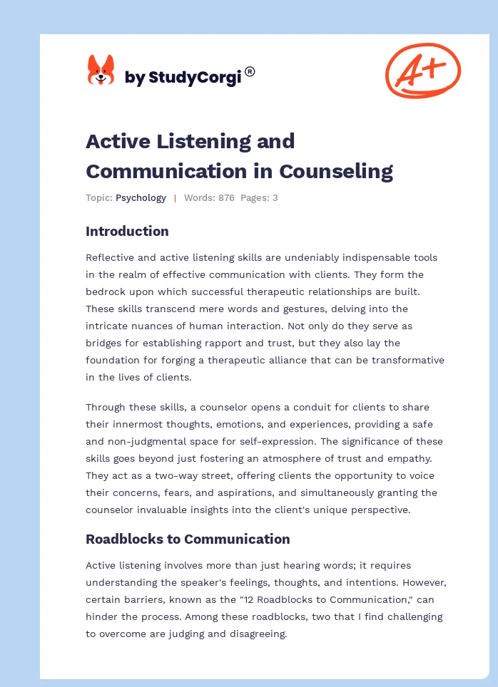 Active Listening and Communication in Counseling. Page 1