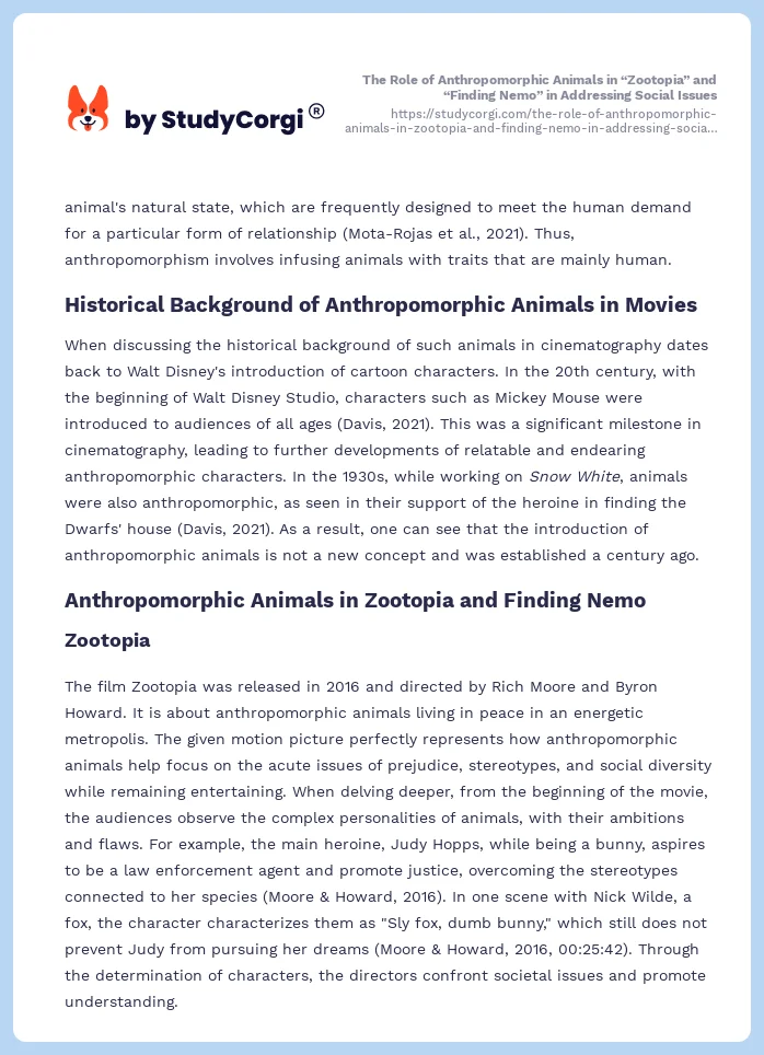 The Role of Anthropomorphic Animals in “Zootopia” and “Finding Nemo” in Addressing Social Issues. Page 2