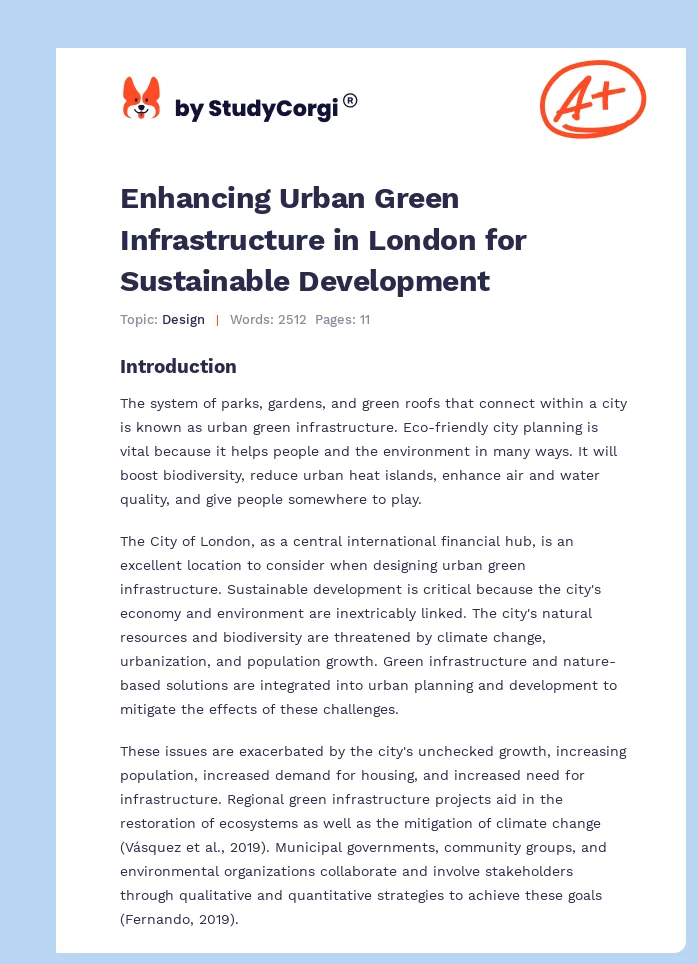 Enhancing Urban Green Infrastructure in London for Sustainable Development. Page 1