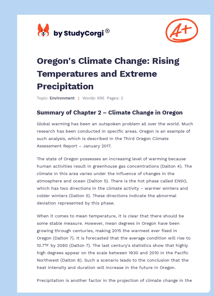 Oregon's Climate Change: Rising Temperatures and Extreme Precipitation. Page 1