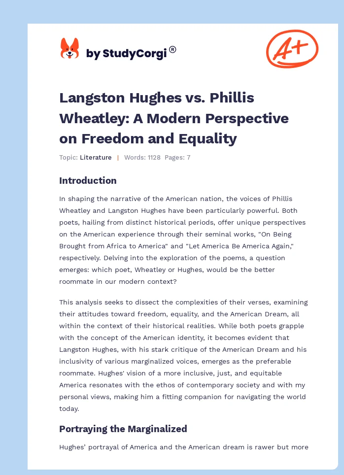 Langston Hughes vs. Phillis Wheatley: A Modern Perspective on Freedom and Equality. Page 1