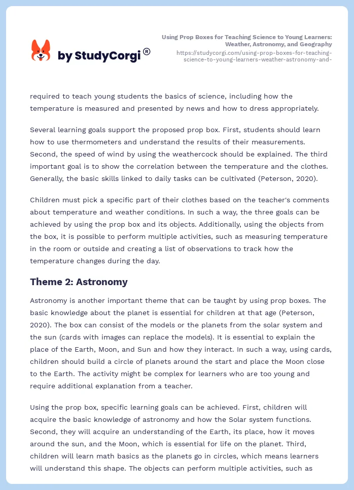 Using Prop Boxes for Teaching Science to Young Learners: Weather, Astronomy, and Geography. Page 2