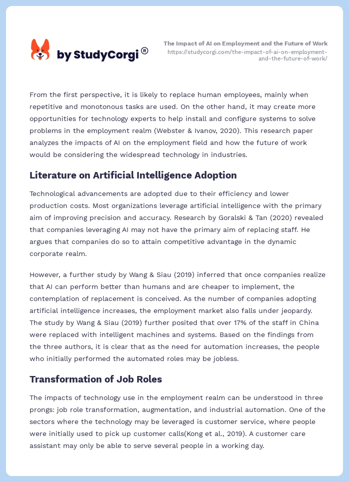 The Impact of AI on Employment and the Future of Work. Page 2