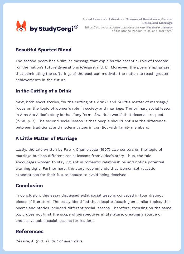 Social Lessons in Literature: Themes of Resistance, Gender Roles, and Marriage. Page 2