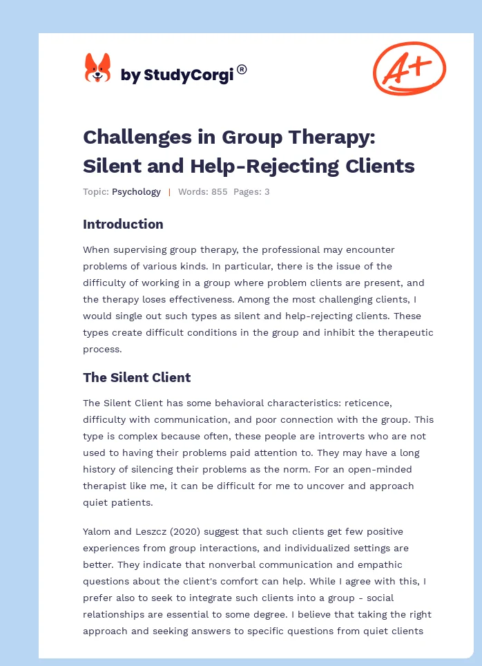 Challenges in Group Therapy: Silent and Help-Rejecting Clients. Page 1