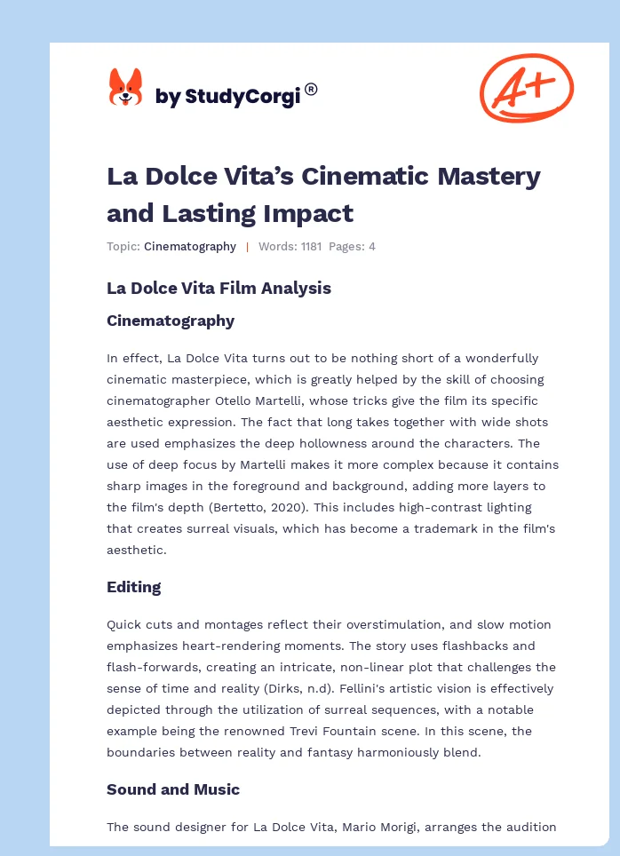 La Dolce Vita’s Cinematic Mastery and Lasting Impact. Page 1