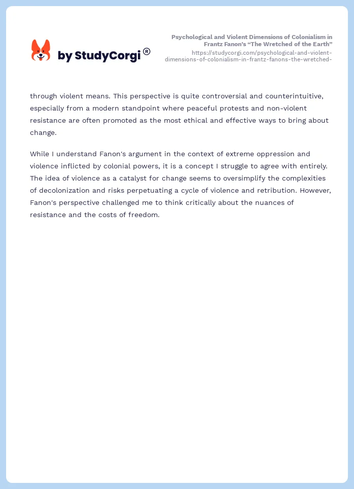 Psychological and Violent Dimensions of Colonialism in Frantz Fanon’s “The Wretched of the Earth”. Page 2