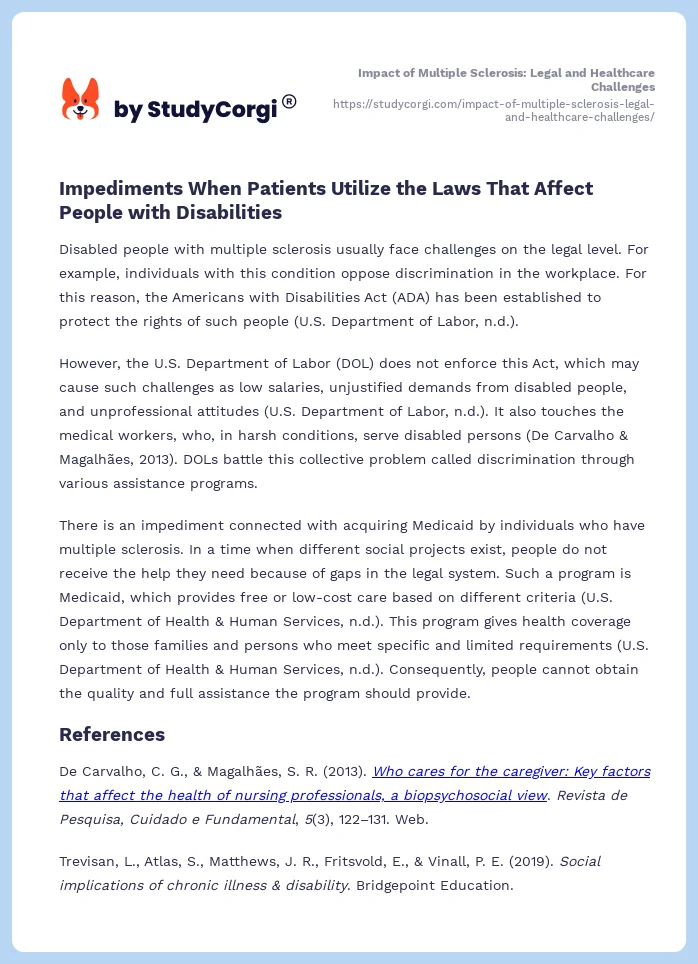 Impact of Multiple Sclerosis: Legal and Healthcare Challenges. Page 2