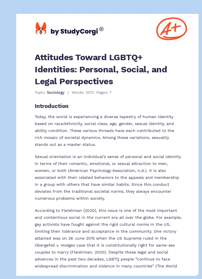Attitudes Toward LGBTQ+ Identities: Personal, Social, and Legal Perspectives. Page 1