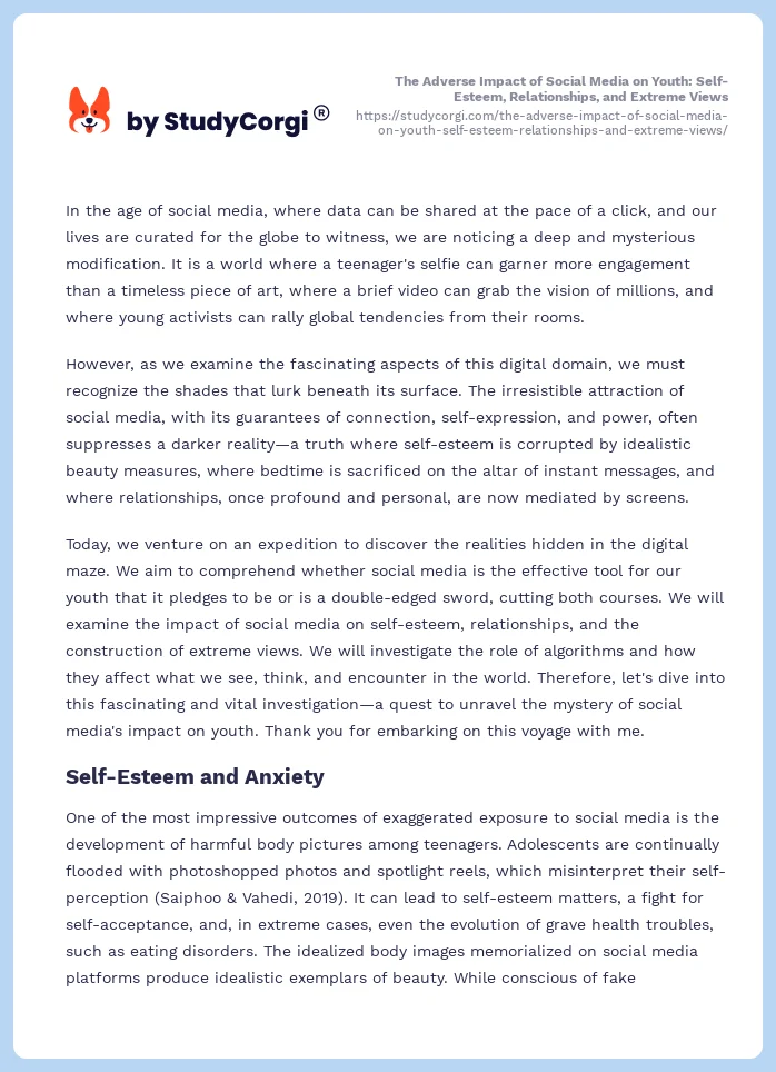 The Adverse Impact of Social Media on Youth: Self-Esteem, Relationships, and Extreme Views. Page 2