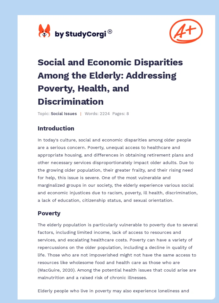 Social and Economic Disparities Among the Elderly: Addressing Poverty, Health, and Discrimination. Page 1