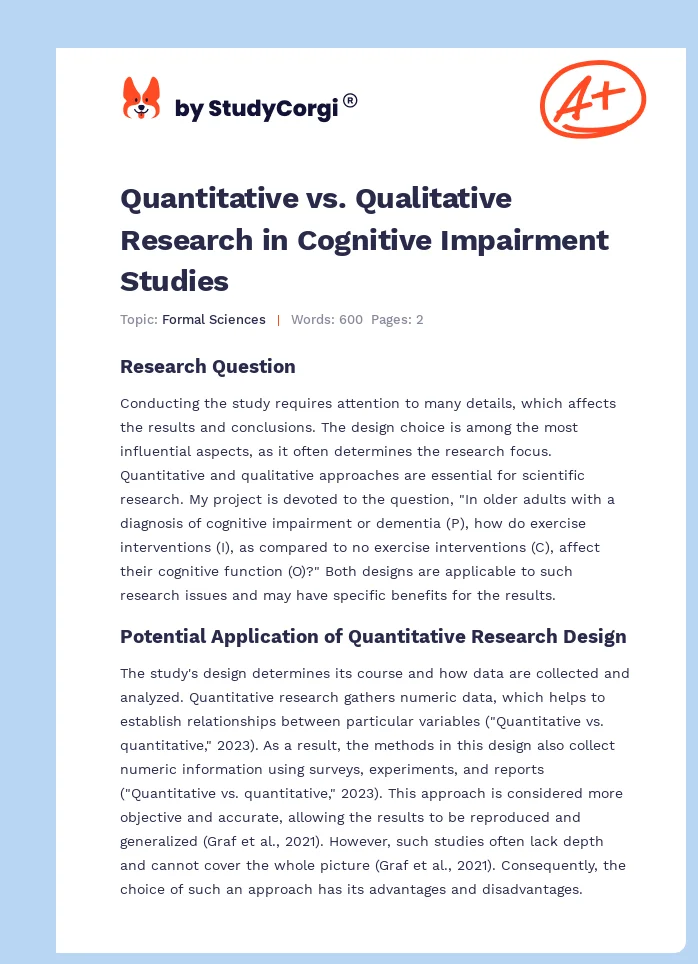 Quantitative vs. Qualitative Research in Cognitive Impairment Studies. Page 1