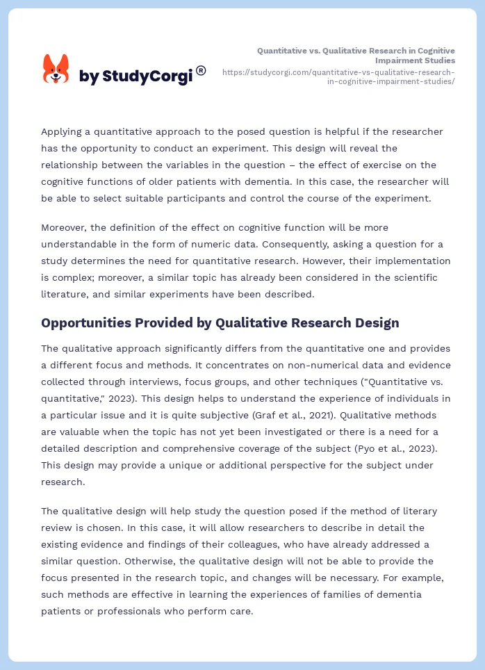 Quantitative vs. Qualitative Research in Cognitive Impairment Studies. Page 2