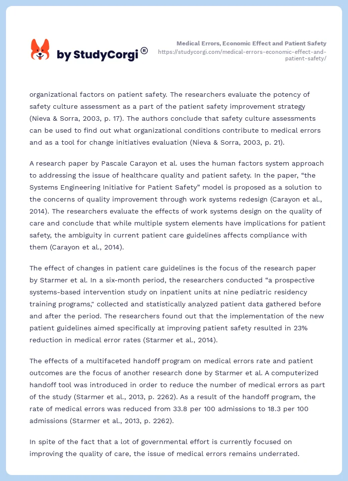 Medical Errors, Economic Effect and Patient Safety. Page 2