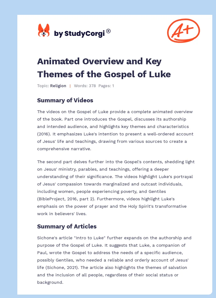 Animated Overview and Key Themes of the Gospel of Luke. Page 1