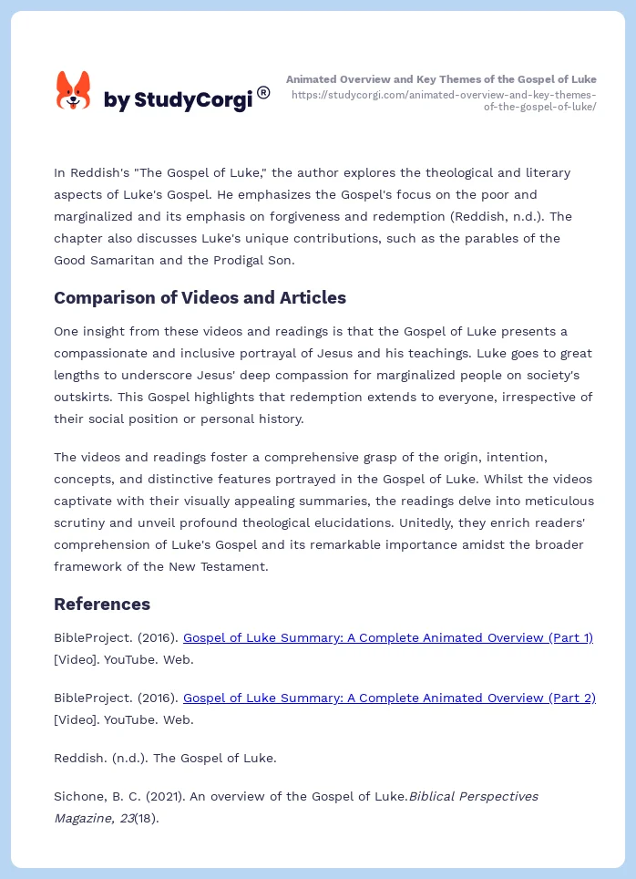 Animated Overview and Key Themes of the Gospel of Luke. Page 2