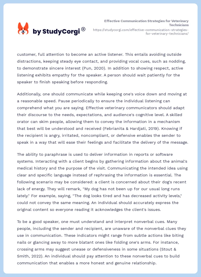 Effective Communication Strategies for Veterinary Technicians. Page 2